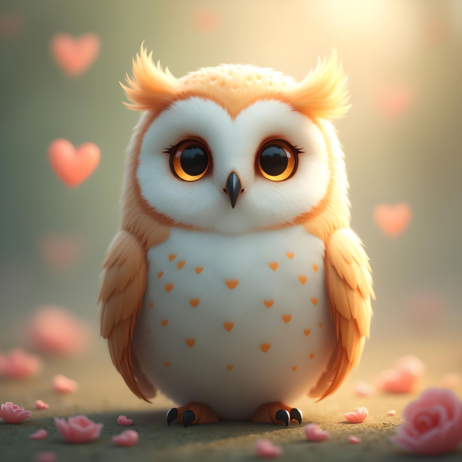 Adorable Owl Surrounded by Hearts