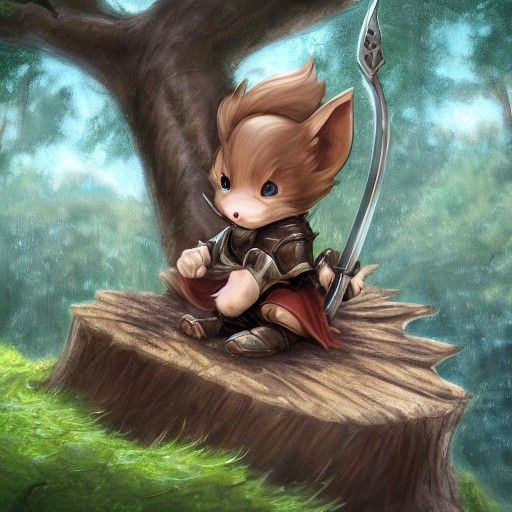 Chibi Mouse Knight in Forest, Fantasy Art