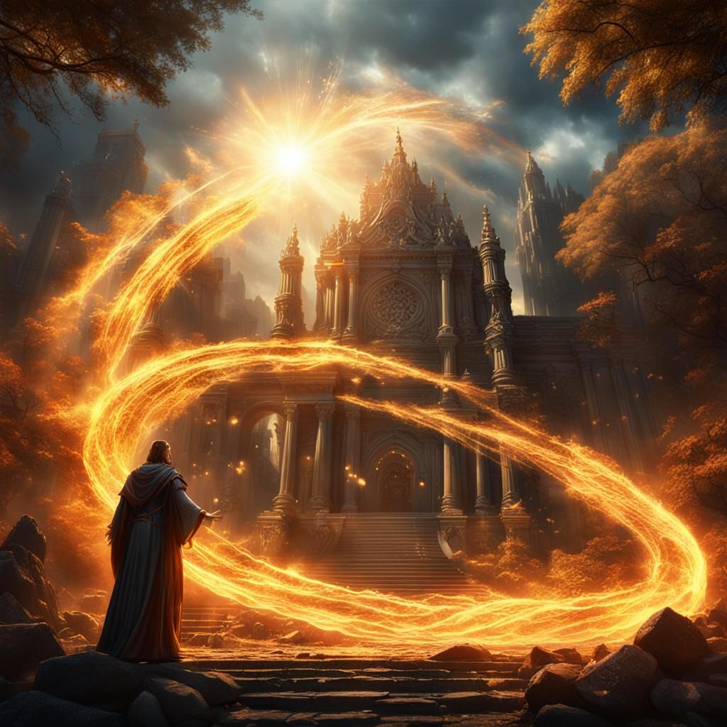 Angelic Light Rays in a Fantasy Landscape