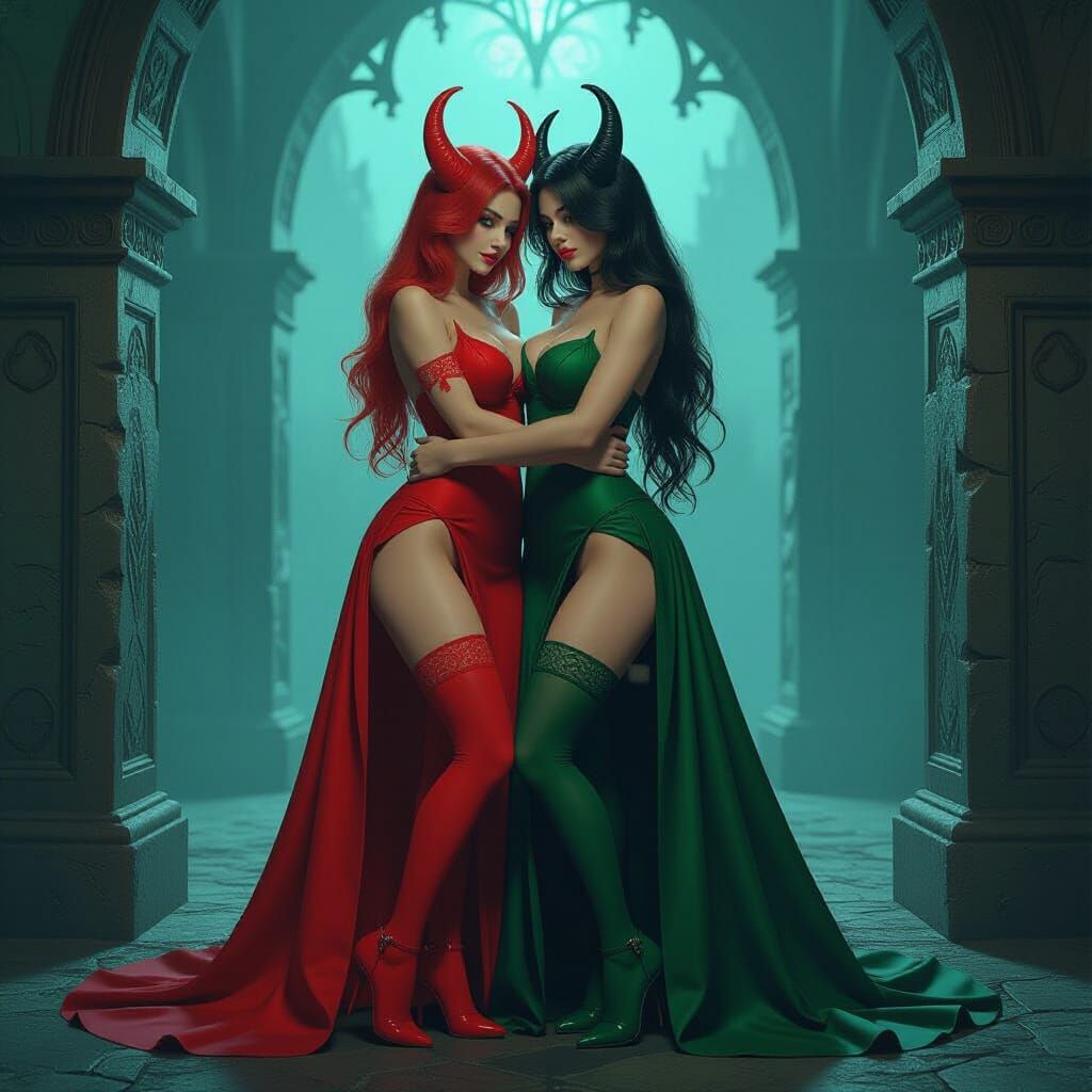 Demonic Embrace in Gothic Biomechanical Art Style