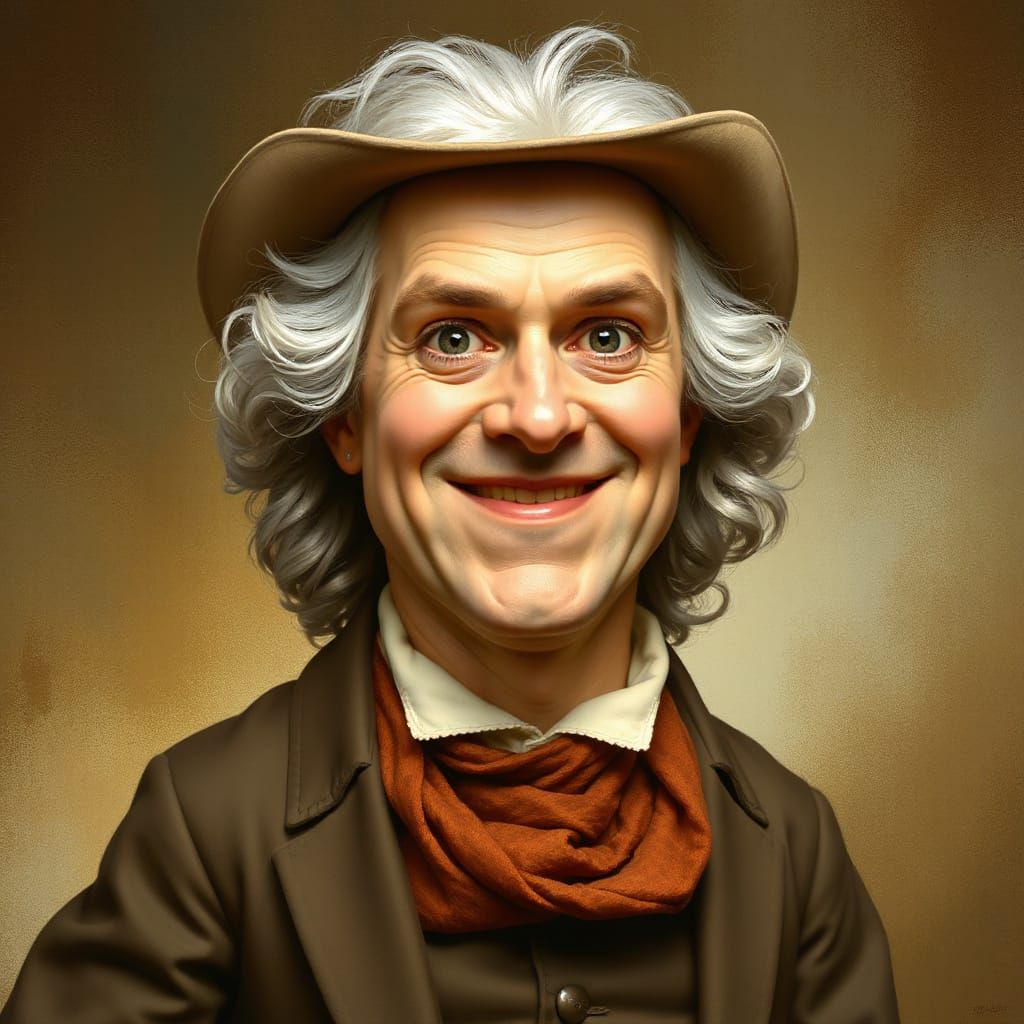 Comical Caricature of Sir Isaac Newton in Cowboy Attire