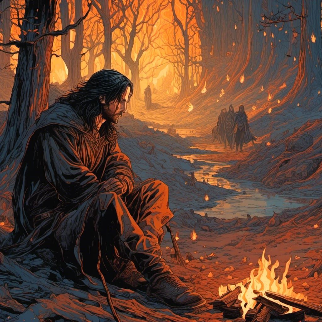 Strider envisions the Hobbits advance towards Bree