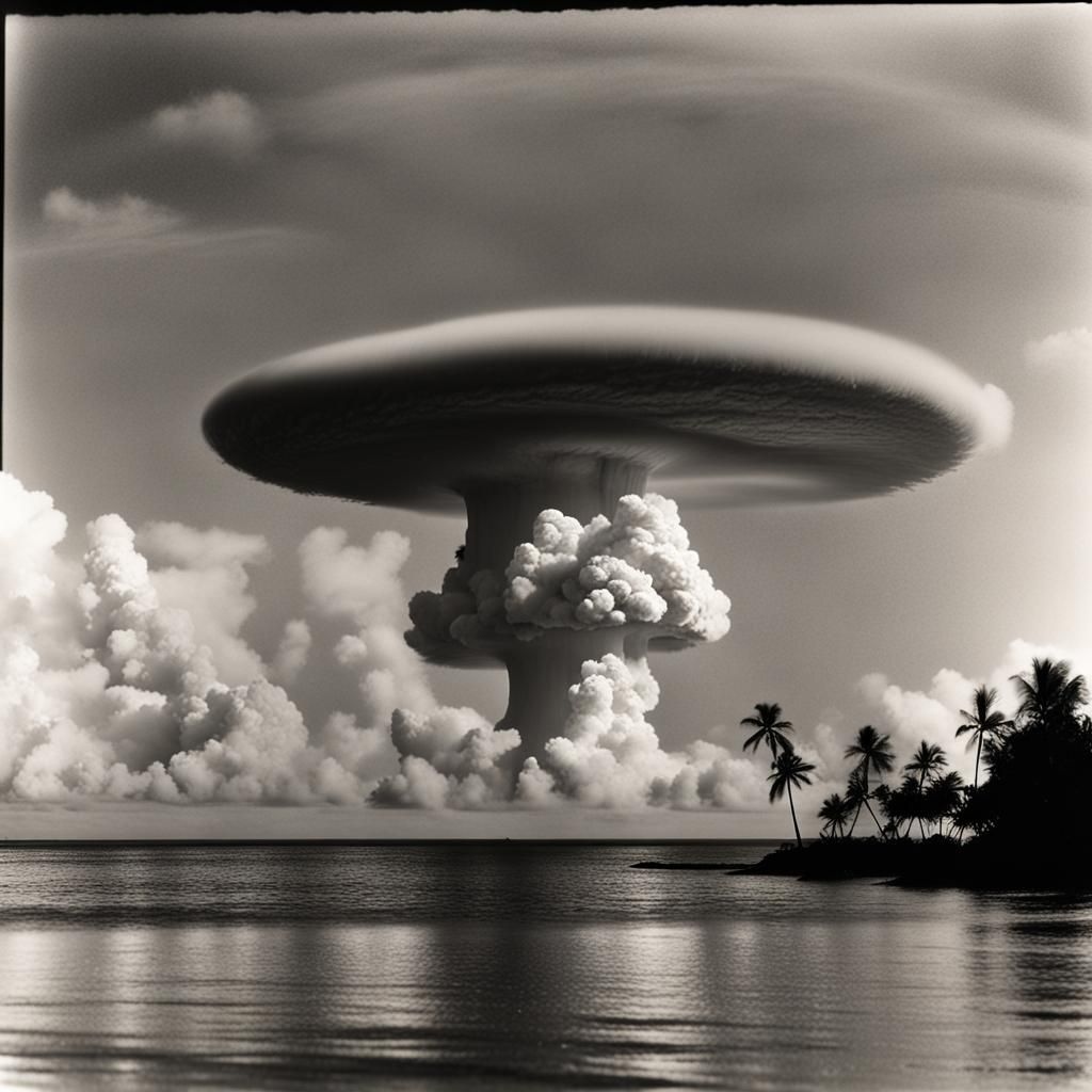 Hydrogen Bomb Cloud Over Pacific Atoll, 1950s