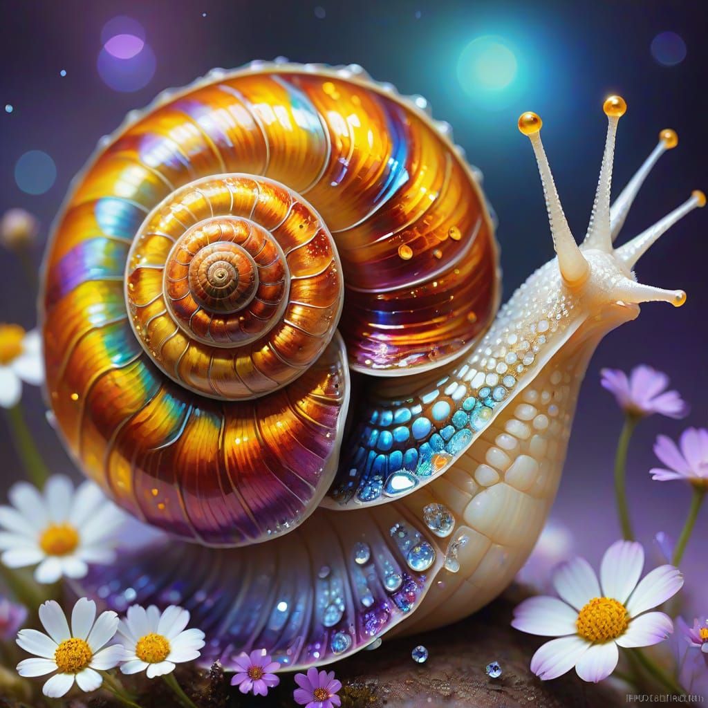 Prismatic Rainbow Glass Snail with Big Eyes Portrait