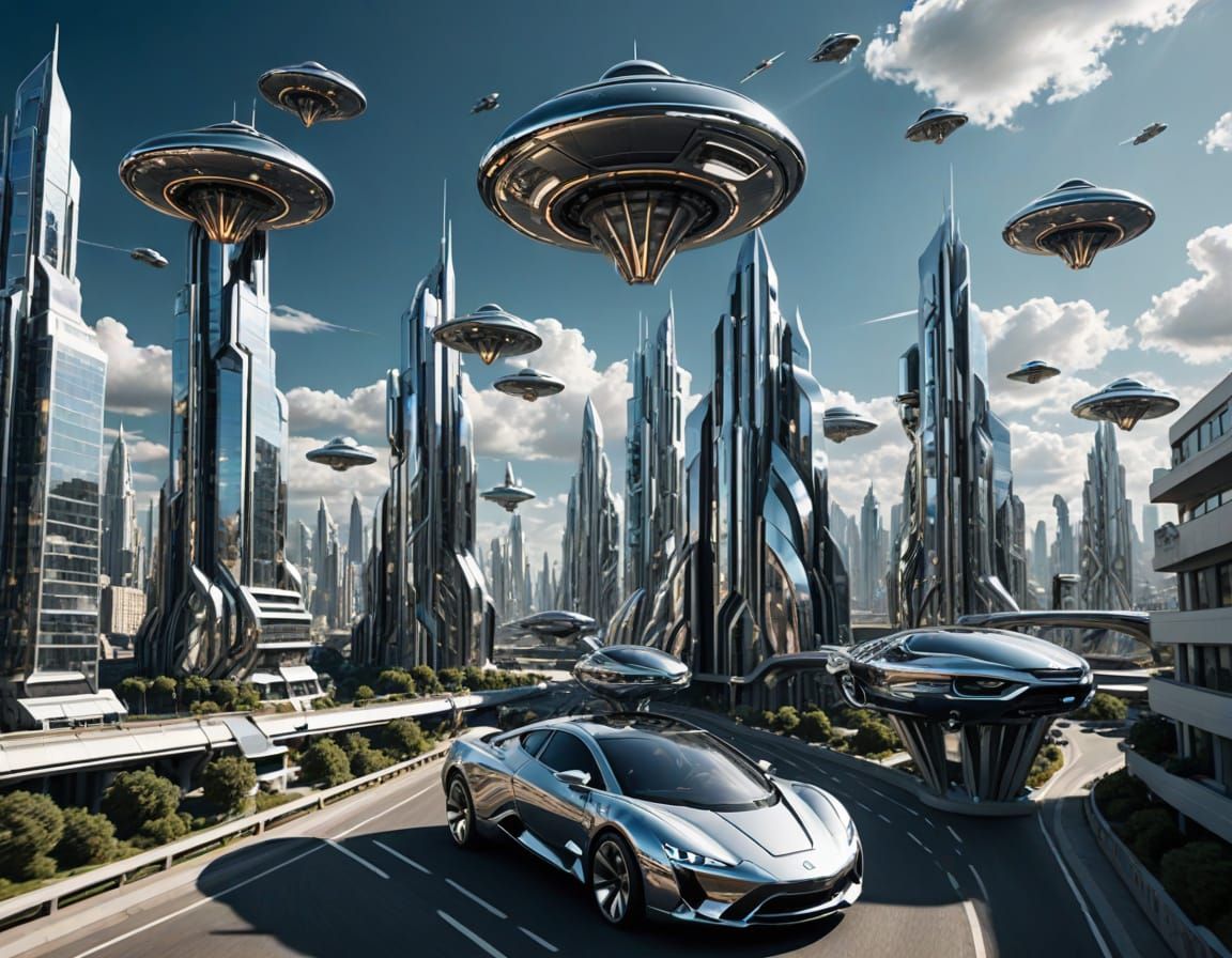 Cyberpunk Cityscape with Flying Cars