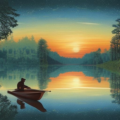 Astronaut Fishing at Sunrise: Hyperdetailed 3D Landscape