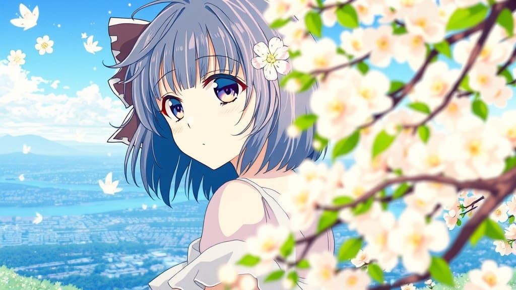 Double Exposure Girl with Blossoms in Comic Book Style