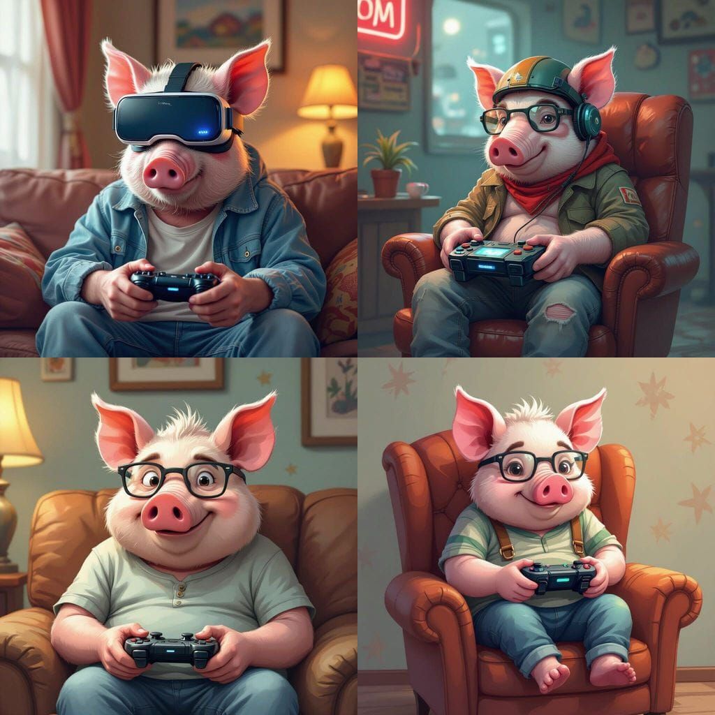 Humanoid Pig Plays Video Games