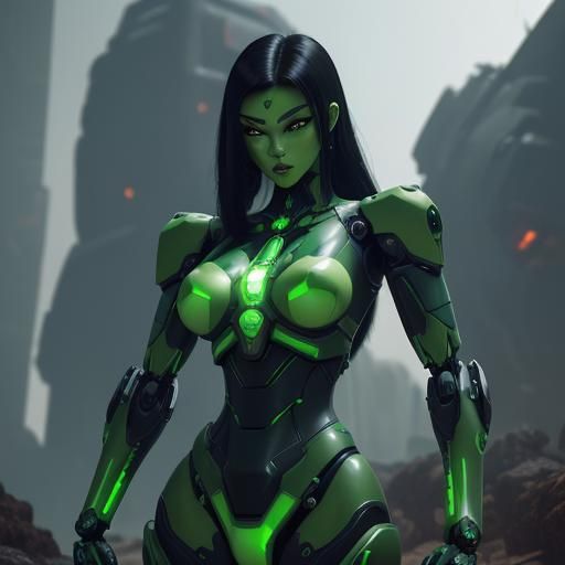 Shego in Mecha Suit with Green Flames