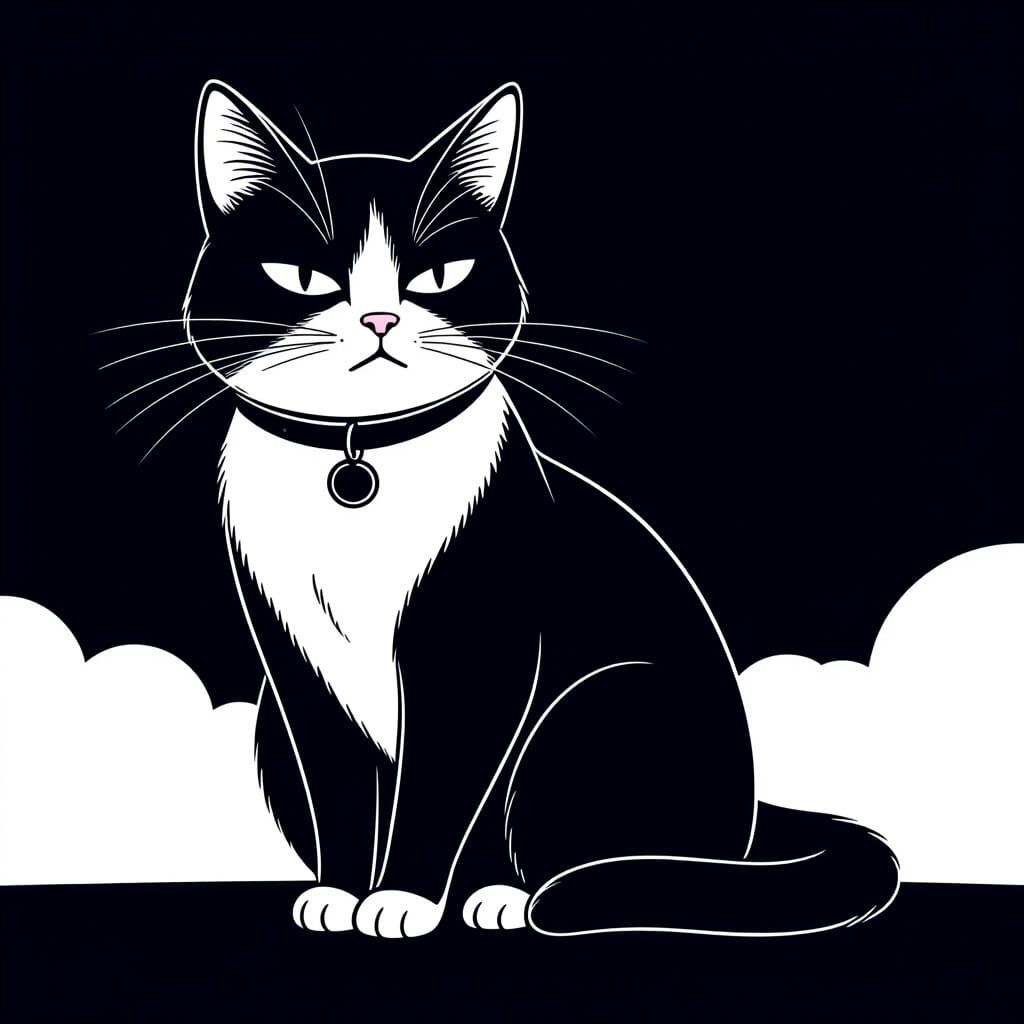 Minimalist Line Art of a Sulking Cat