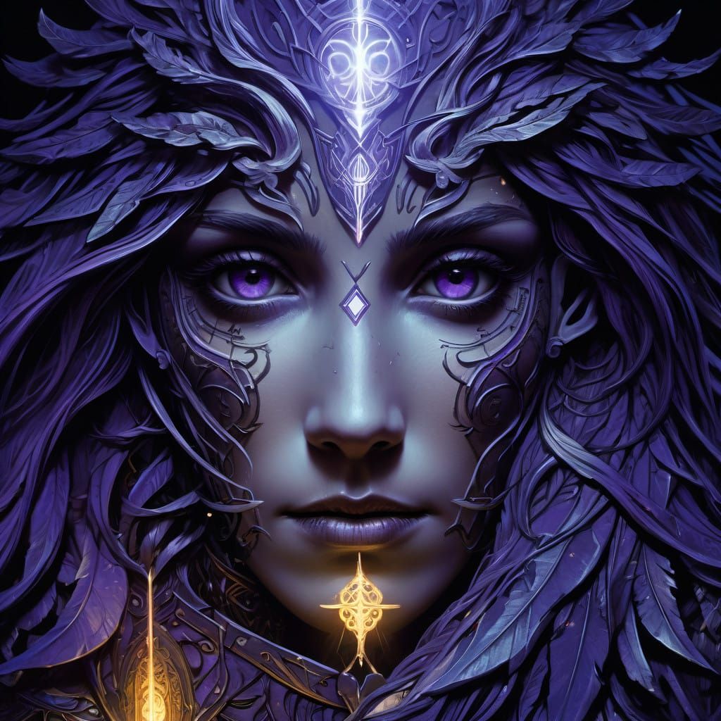 Dark Fantasy Heroine in Ancient Ruins, with Volumetric Glow