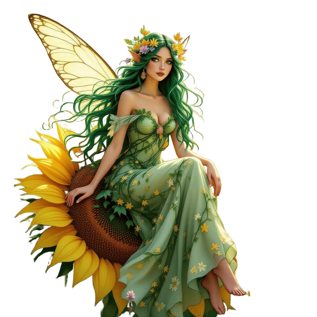 Enchanting Fairy in Art Nouveau Meadow Scene