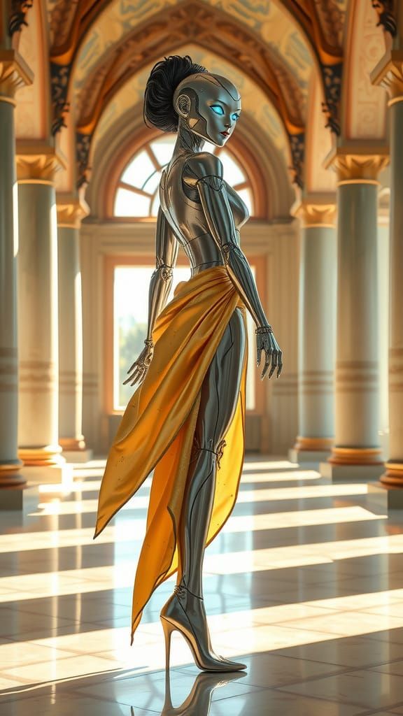 An awe-inspiring photo capturing a futuristic humanoid fembo...