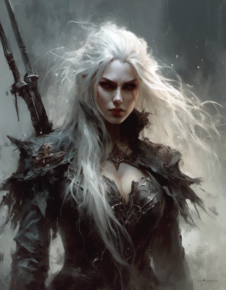 Elven Assassin with Flowing White Hair