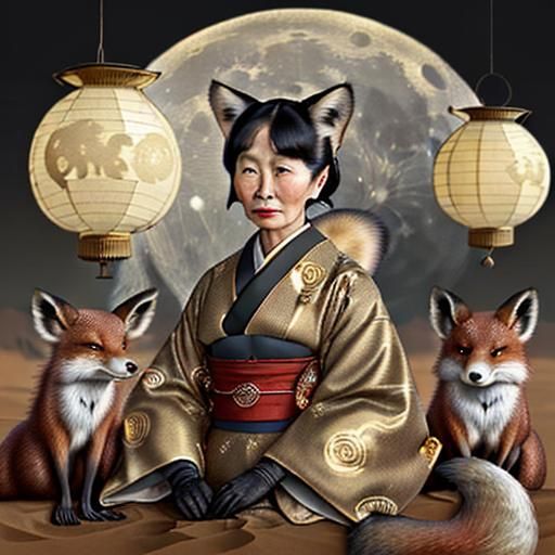 Vintage Photo of Japanese Woman with Weasels