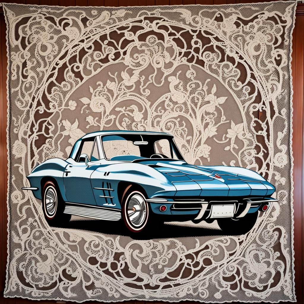 Lace Tapestry Art Depicting 1965 Corvette