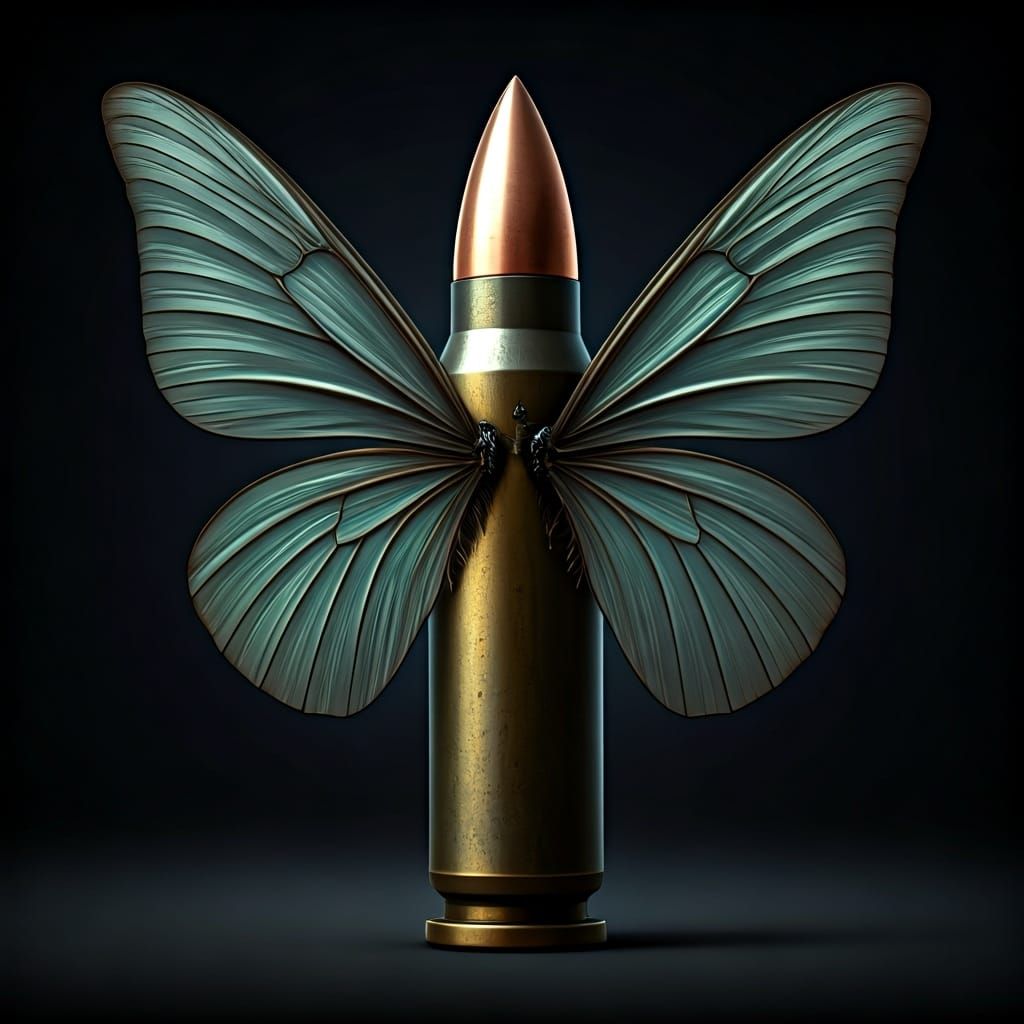 Biomechanical Bullet with Butterfly Wings, Futuristic Design