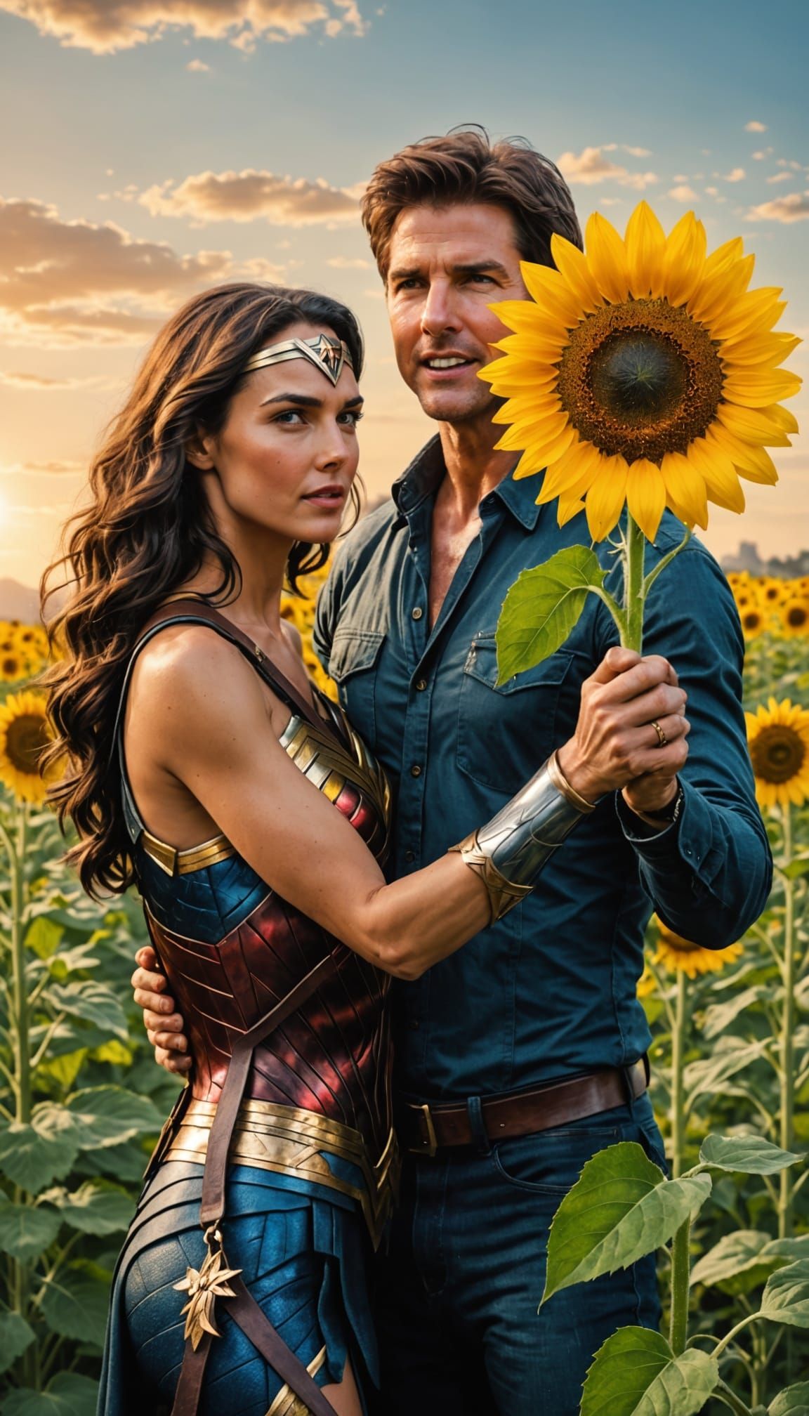 Tom Cruise Giving a Sunflower to Wonder Woman