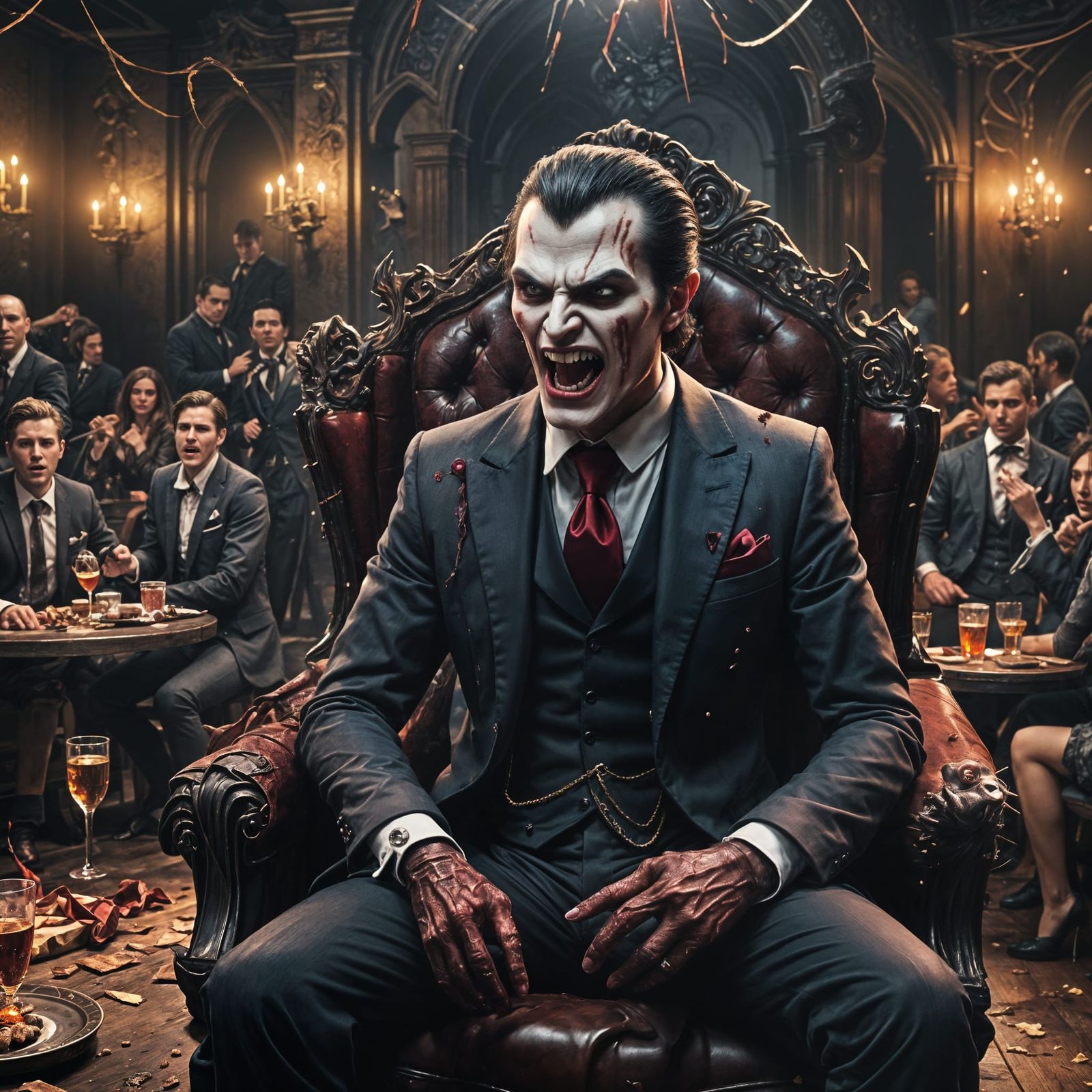 Angry Vampire at Party: Realistic Digital Painting