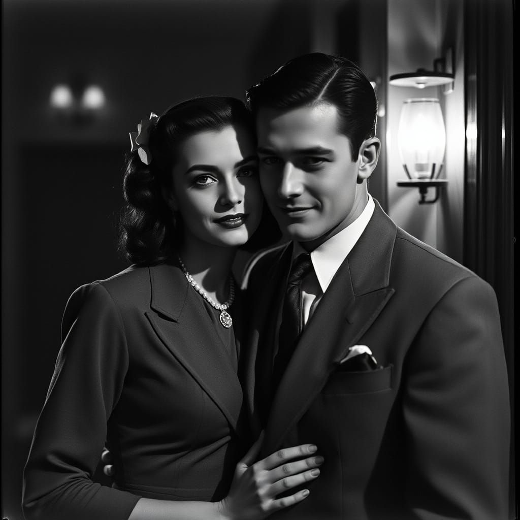 1940s Loving Couple in Elegant Black and White Photo