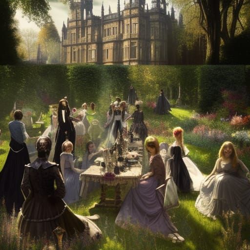 High Victorian Tea Party in Gothic Garden