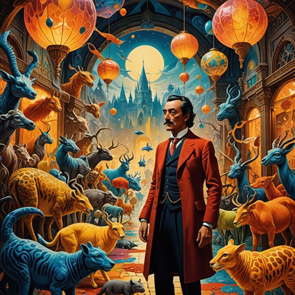 Surreal Merchant in Vibrant Xanthic Zoo Bazaar