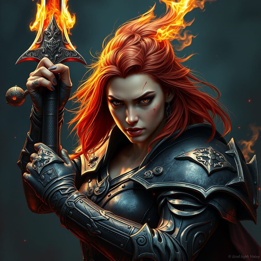 Epic Fantasy Warrior Woman in Cyberpunk Style