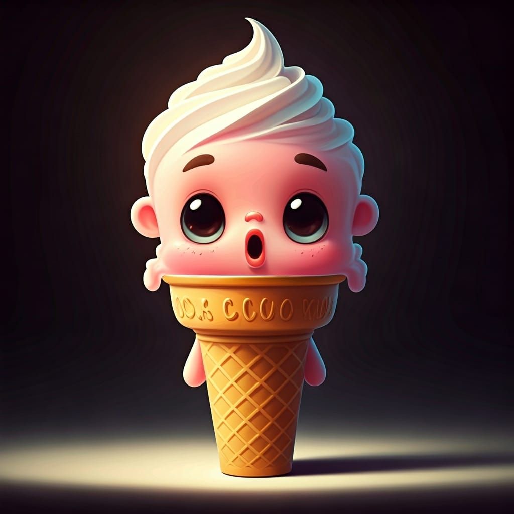 Chibi Ice Cream Cone Shouting Love as Oil Painting