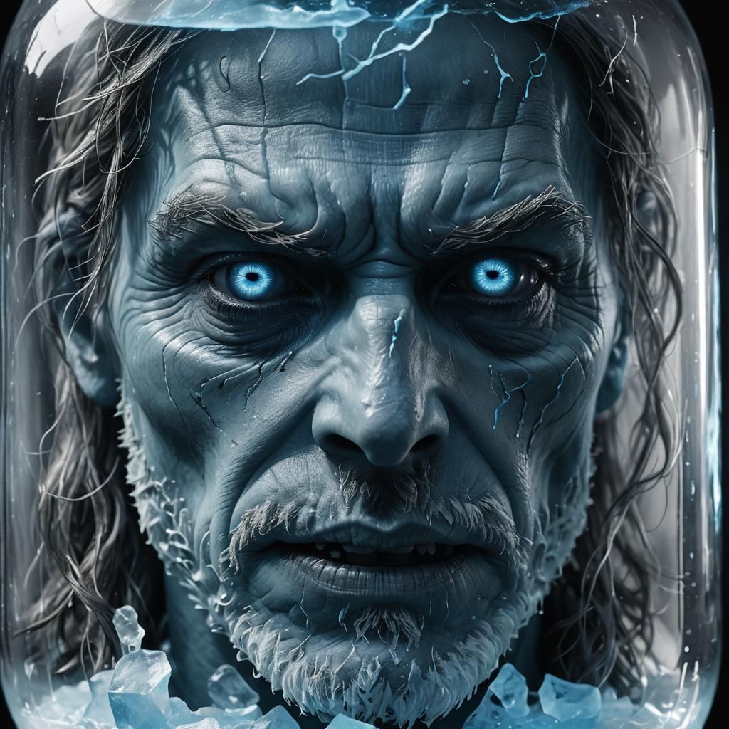 White Walker Face Trapped in Jar: Dark Fantasy Art
