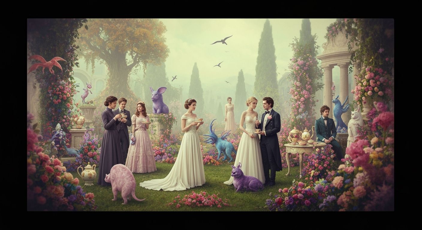 Dreamlike Garden Party with Fantastical Creatures