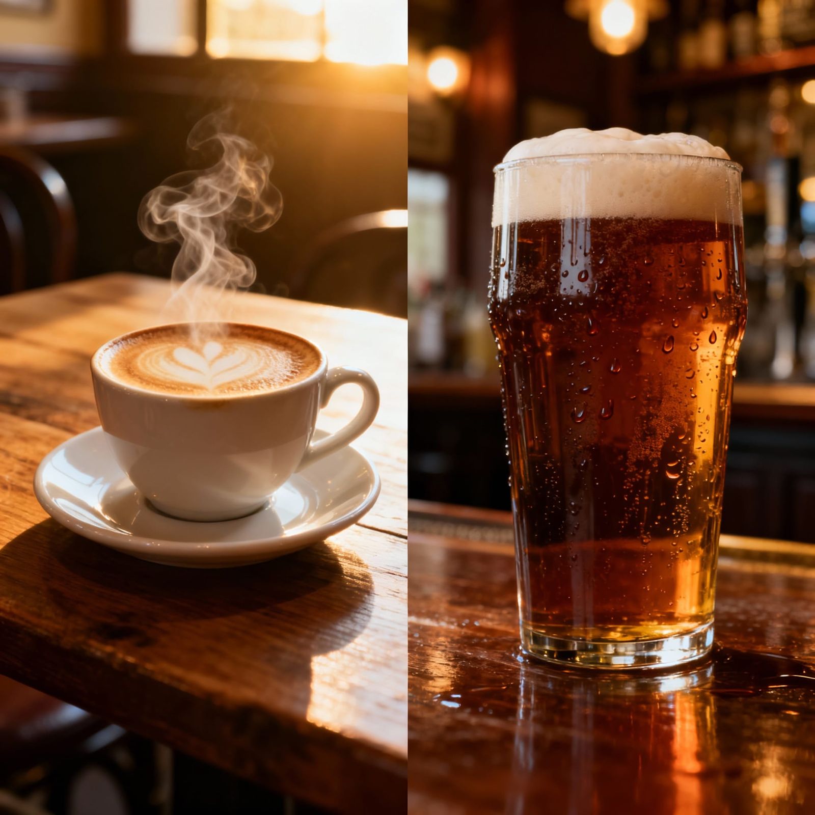 Cappuccino and Brown Ale Split Screen Photo