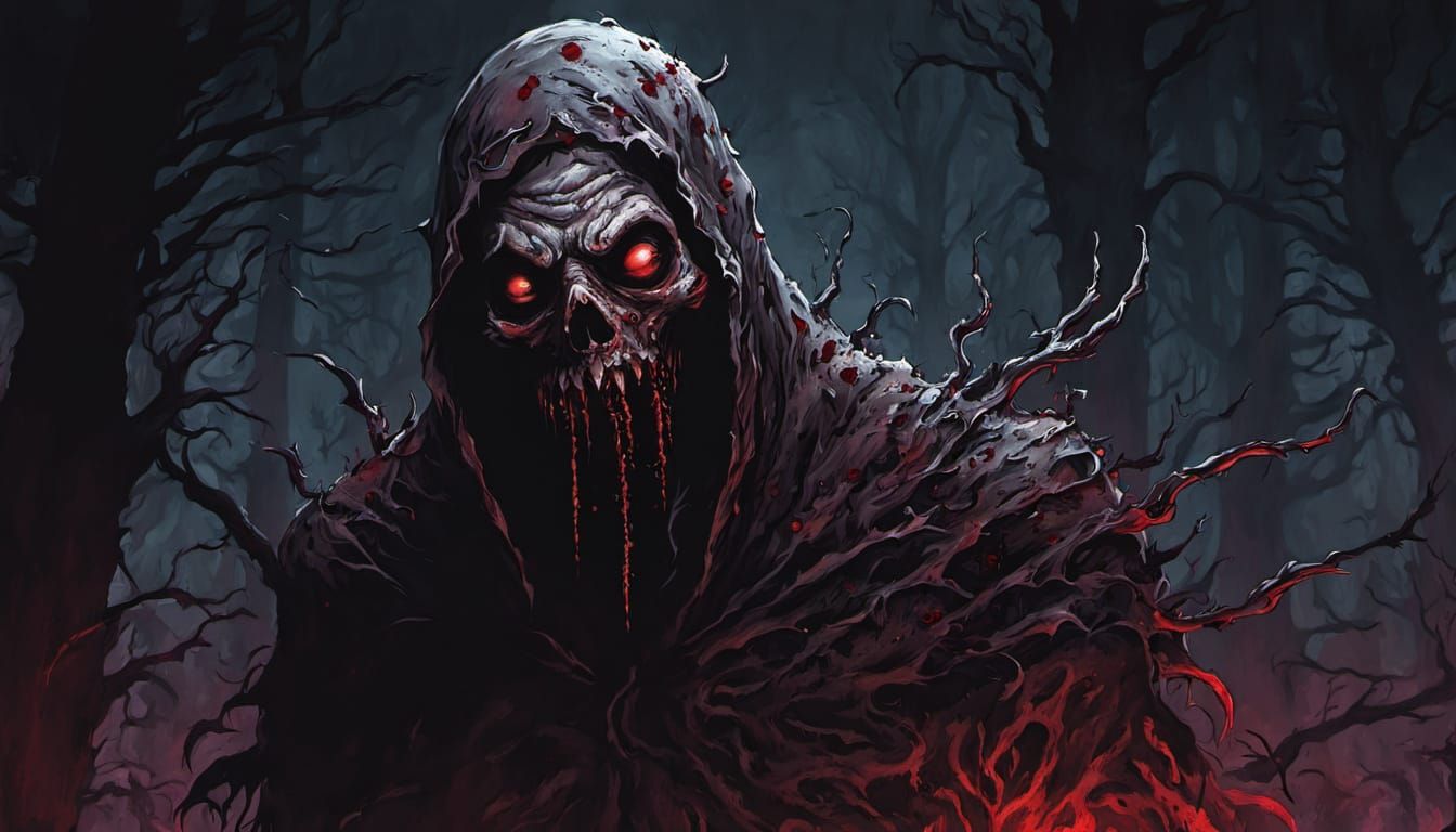 Dark Fantasy Horror Poster: Faceless Horror in Crimson Ooze