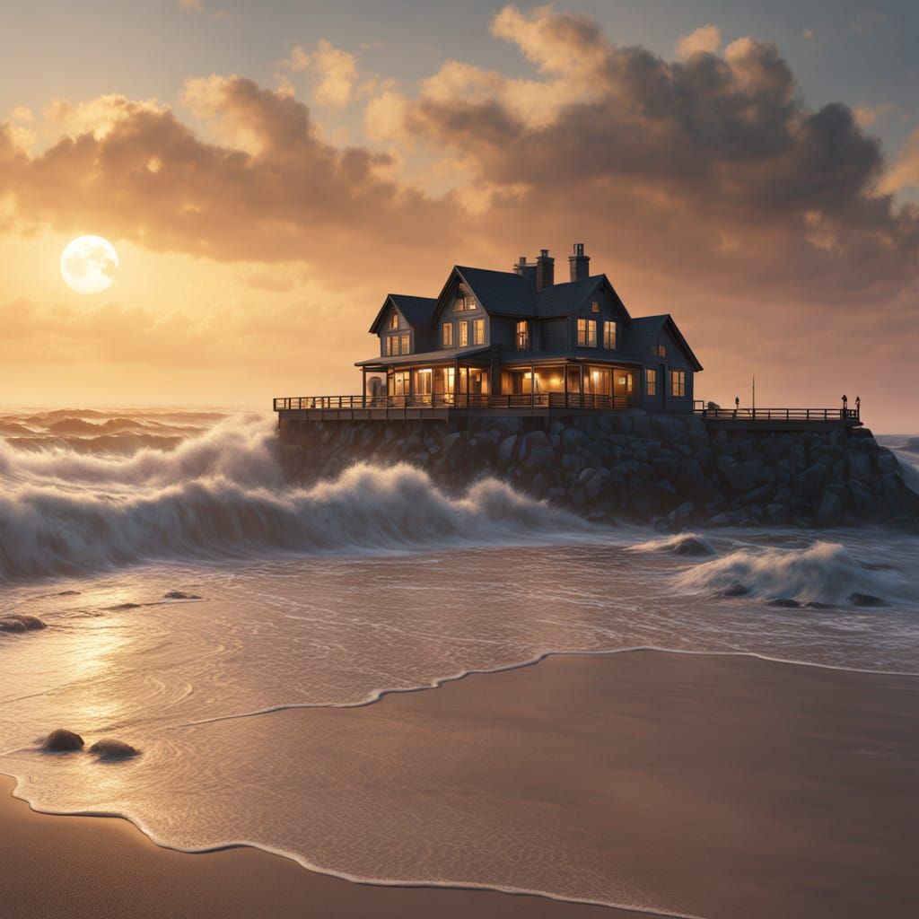 Ethereal Beachside Manor in Warm, Golden Light