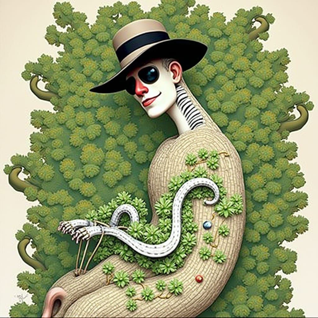 Surreal Fantasy Art of Skeletal Sphinx and Pipi Longstocking