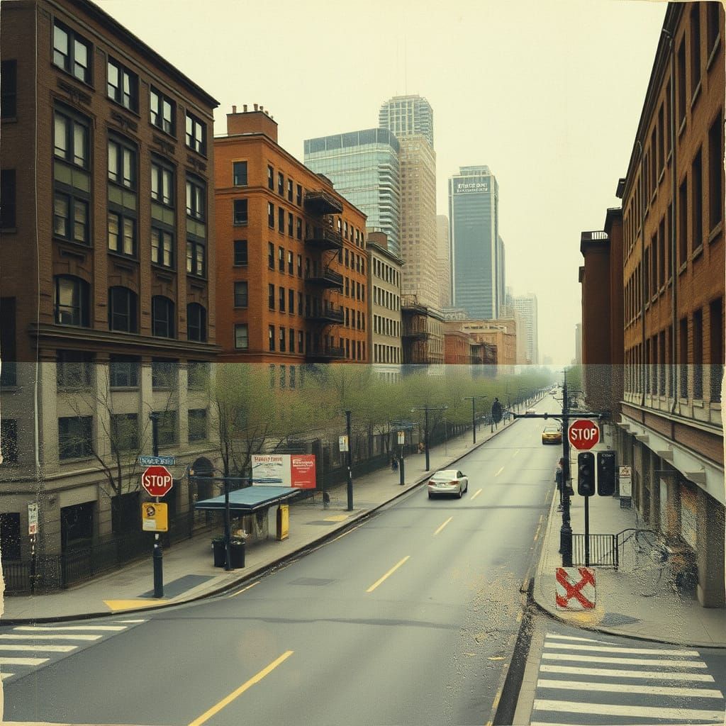 Brutalist Urban Collage with Film Grain Effect