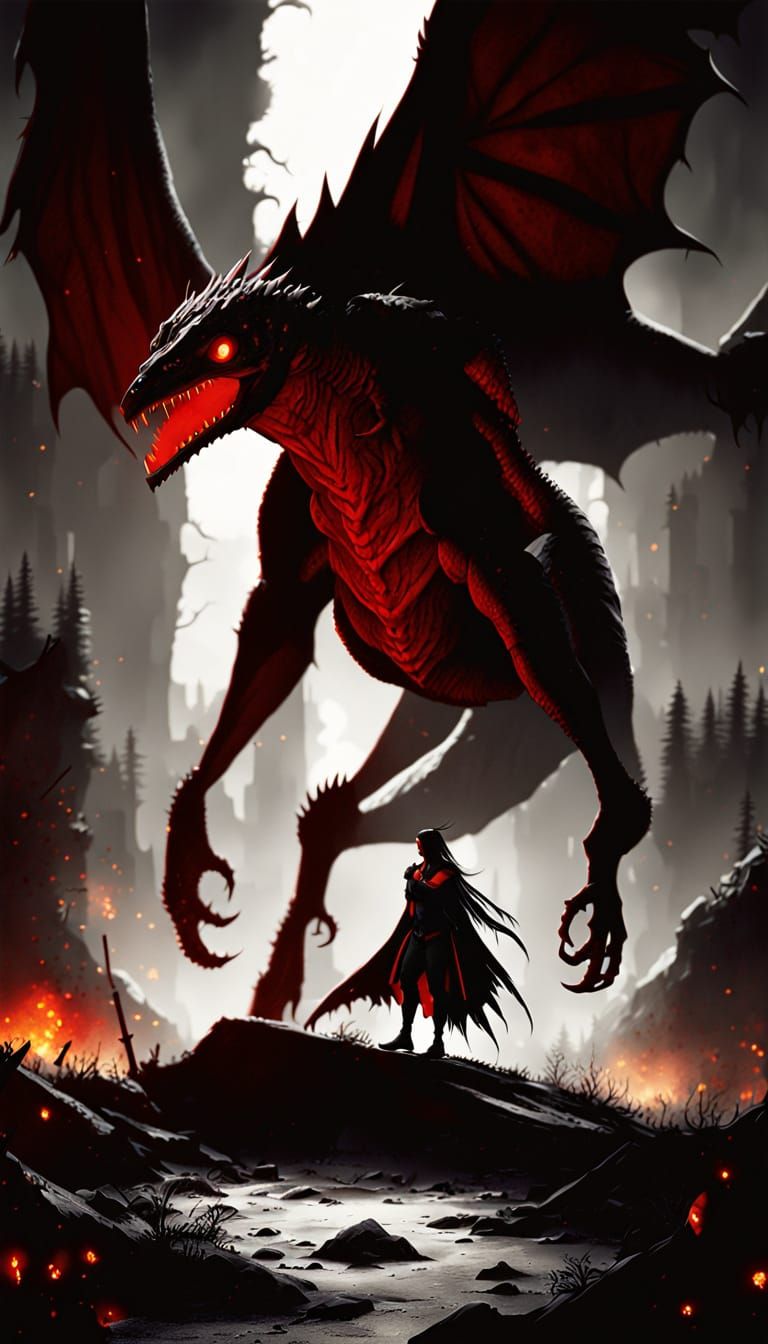 Dark Fantasy Angel in Ruined Forest