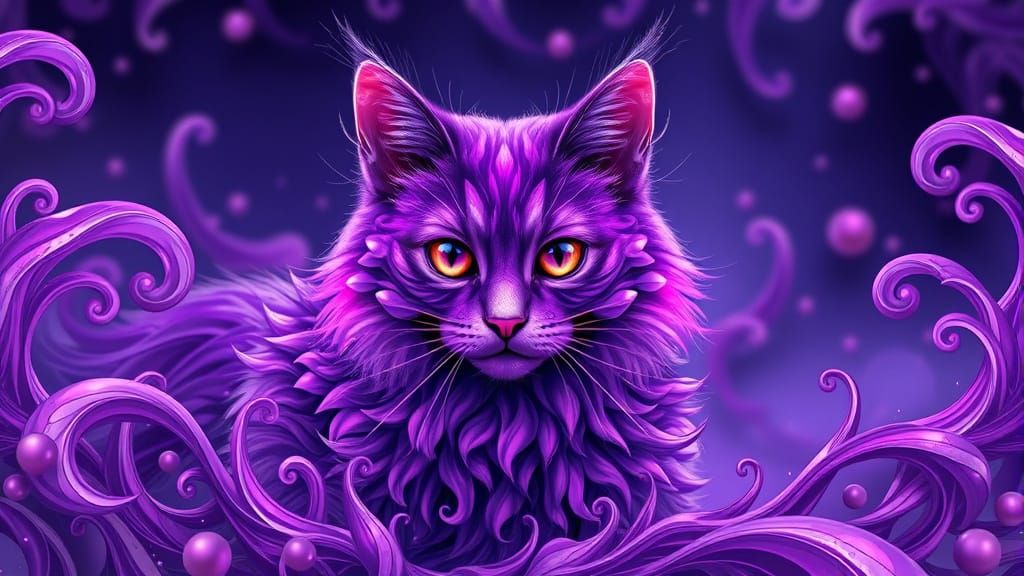 Majestic, Purple-Furred Kitty Cat in Dreamlike, Abstract Env...