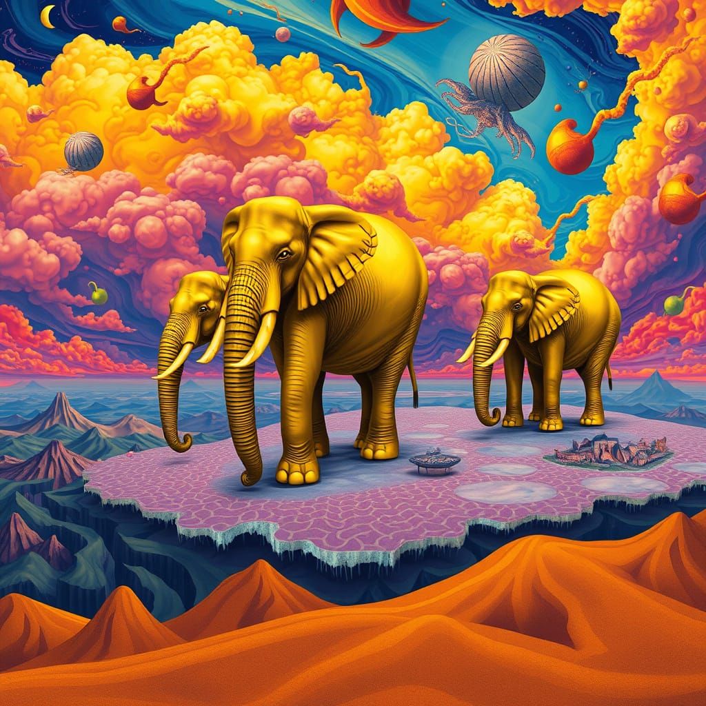 Golden Elephants in a Surreal Psychedelic Dreamscape