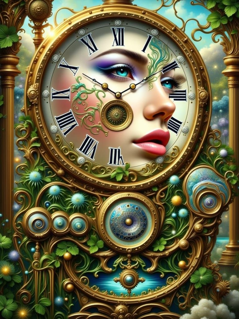 Astral Clockwork Face in Art Nouveau Style
