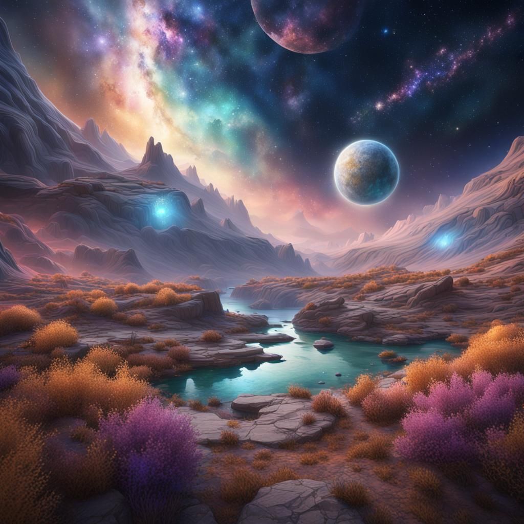 Watercolor Universe with Stars in Pastel Colors