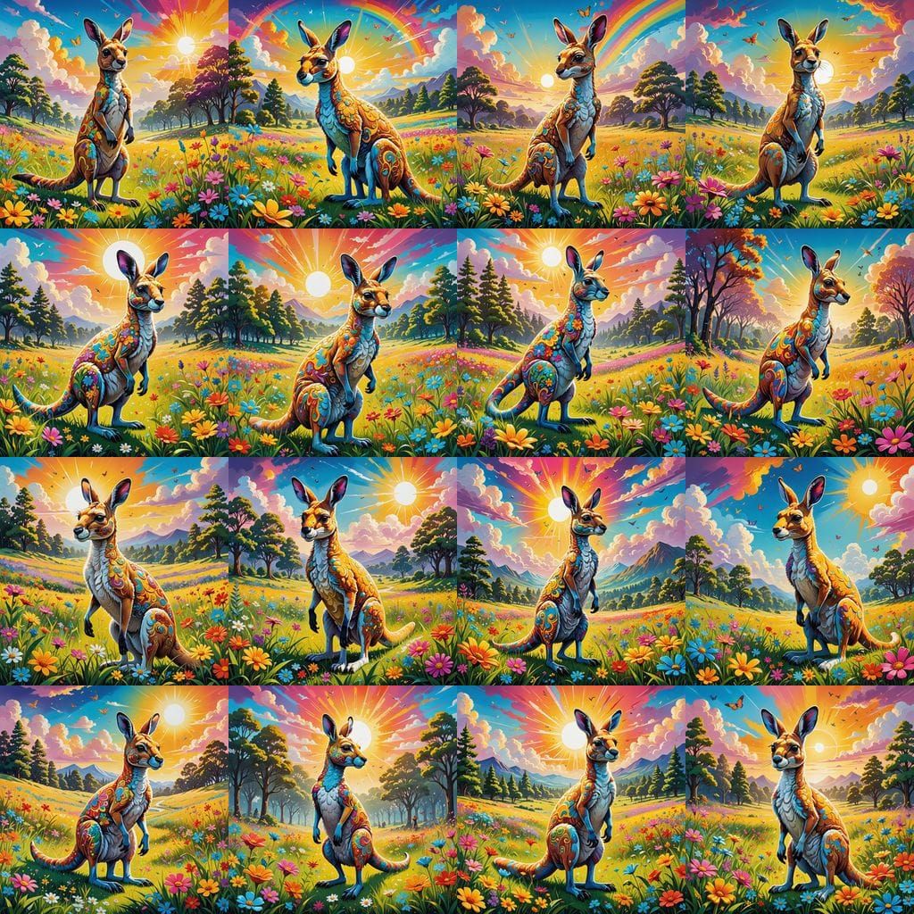 Kangaroo Paladin in Sunlit Meadow, Children's Book Style