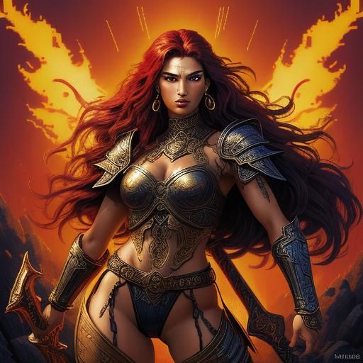 NAS game character made up of pixels, barbarian woman. Compo...