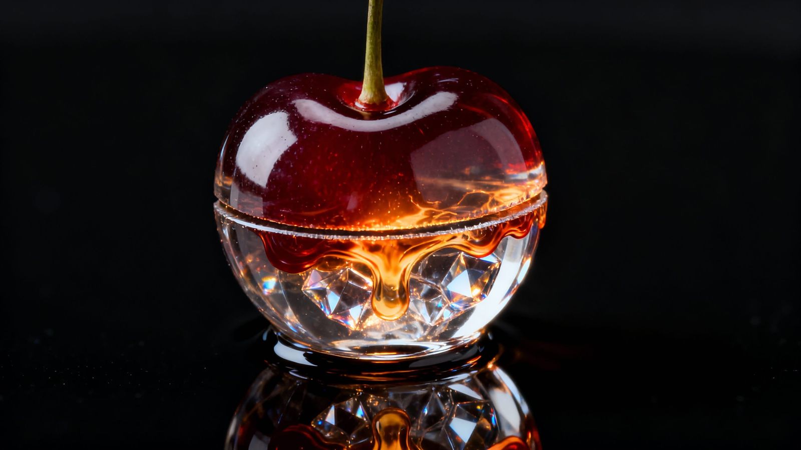 Glass Cherry Macro Shot With Molten Energy Inside