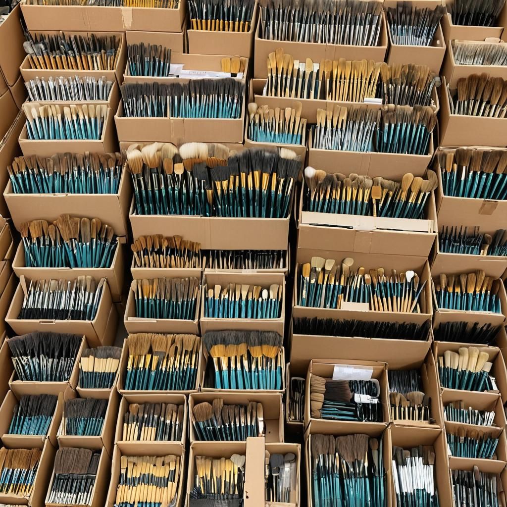 Boxes Overflowing with Assorted Paintbrushes