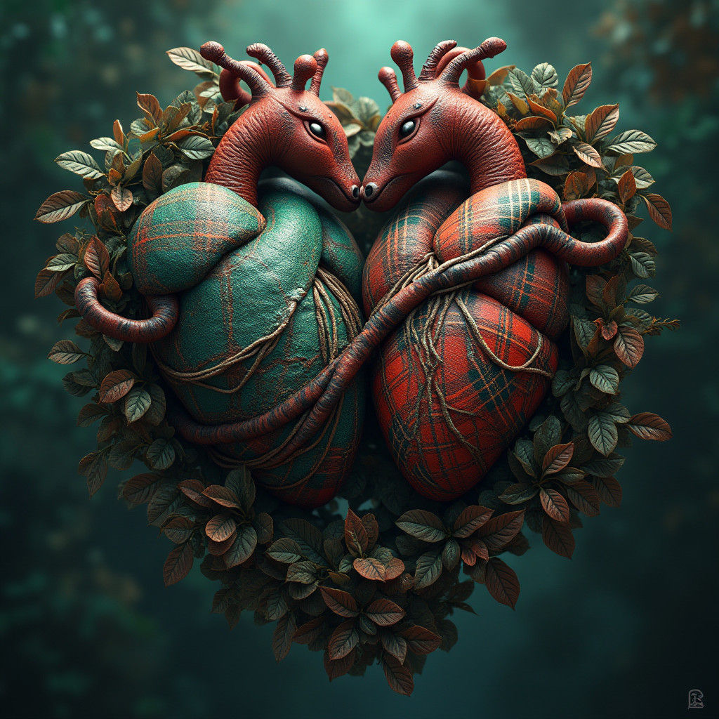 Tartan Hearts in a Dreamlike Landscape