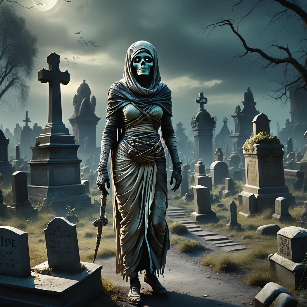 Mummy in Haunted Cemetery: Digital Matte Painting