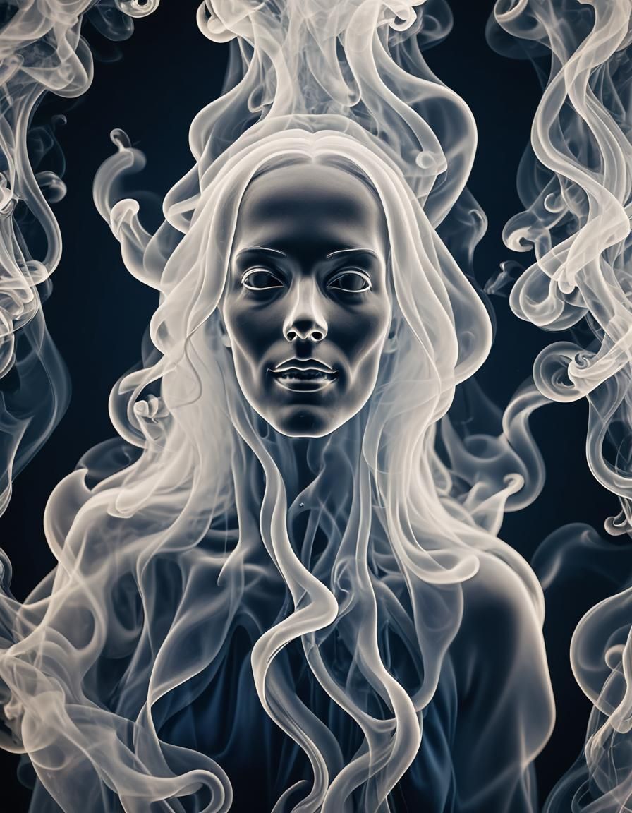 Luminescent Ghost Face Formed from Smoke