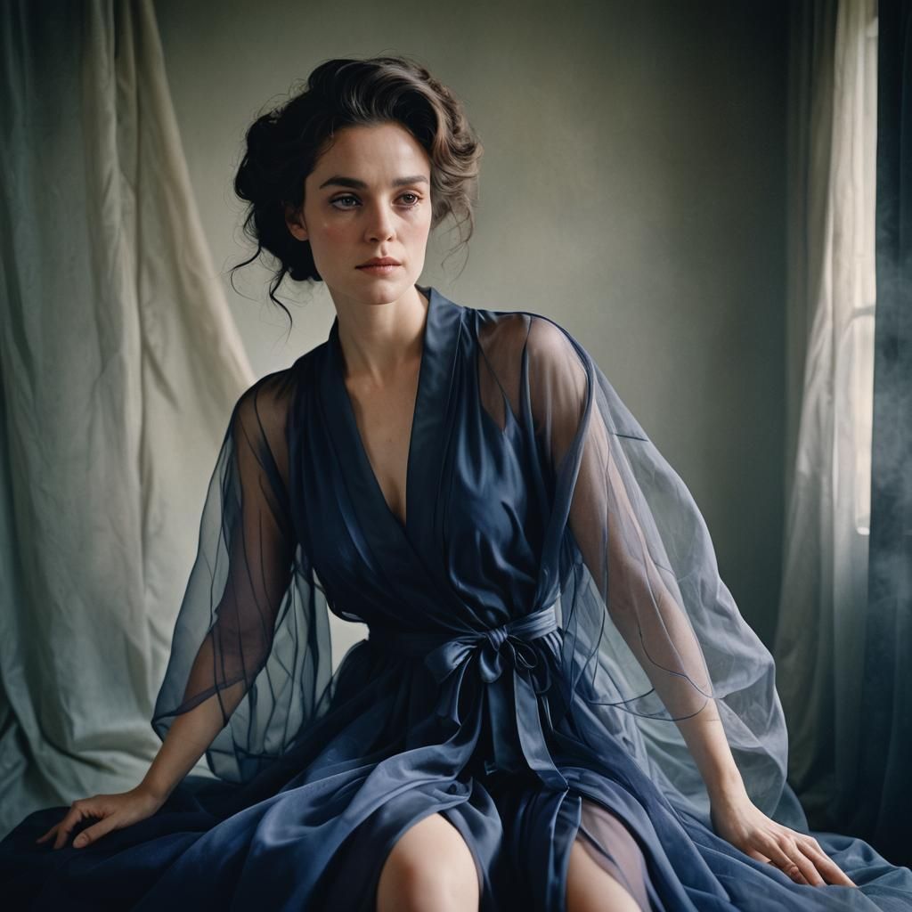 Woman in Rainbow Chiffon Robes, Surreal Photo