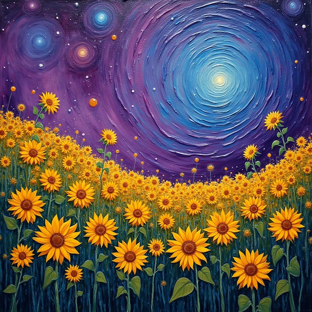 Cosmic Sunflower Garden in Impasto Style