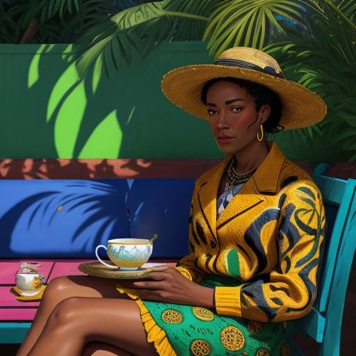 Impressionist Street Art: Woman's Tea in a Lush Garden